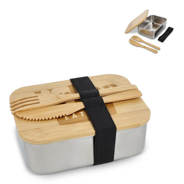 Roestvrij stalen lunchbox met bamboo deksel